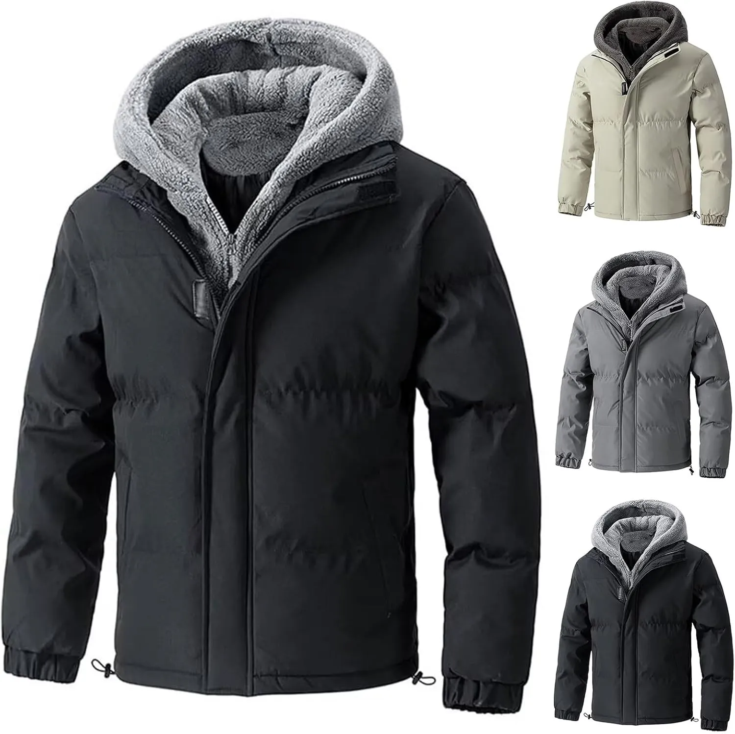 Men's Puffer Quilted Jacket Hooded Casual Thicken Coat Winter Warm Two-Piece Trend Cotton-Padded Coats Outdoor