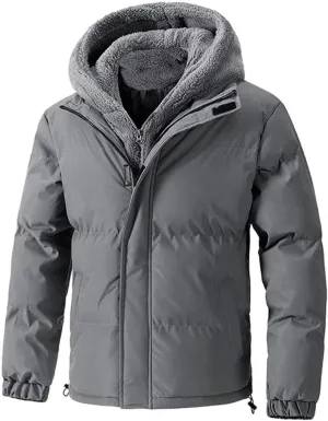 Men's Puffer Quilted Jacket Hooded Casual Thicken Coat Winter Warm Two-Piece Trend Cotton-Padded Coats Outdoor