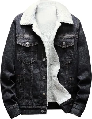 Men's Sherpa Fleece Lined Denim Jacket Warm Winter Trucker Jacket Cowboy Jean Jacket Thicken Faux Fur Jacket Coats