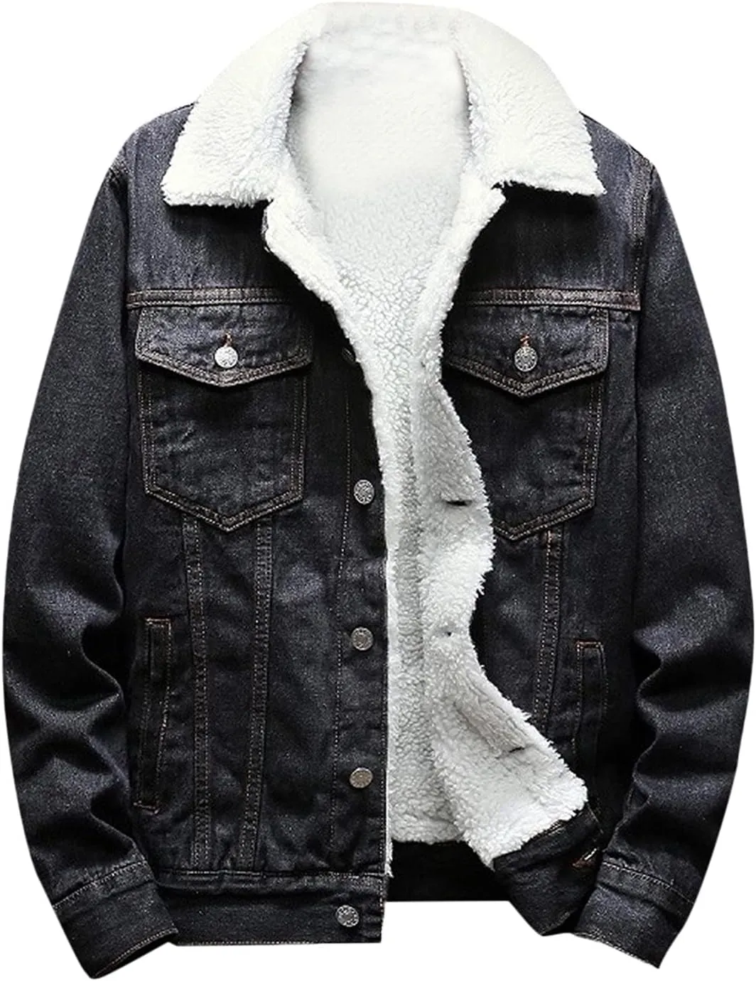 Men's Sherpa Fleece Lined Denim Jacket Warm Winter Trucker Jacket Cowboy Jean Jacket Thicken Faux Fur Jacket Coats