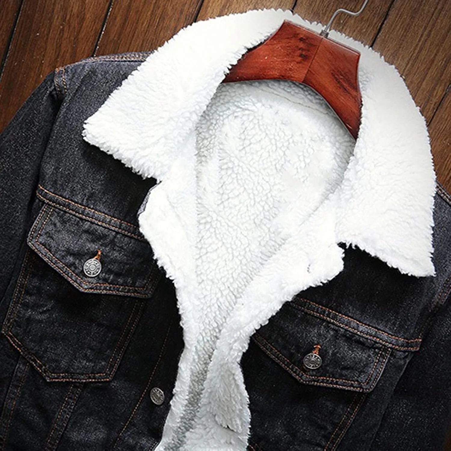 Men's Sherpa Fleece Lined Denim Jacket Warm Winter Trucker Jacket Cowboy Jean Jacket Thicken Faux Fur Jacket Coats
