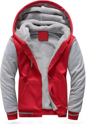 Mens Sherpa Hoodie Big And Tall Zip Up Jacket Heavyweight Fleece Lined Hooded Sweatshirt Warm Thick Winter Coat