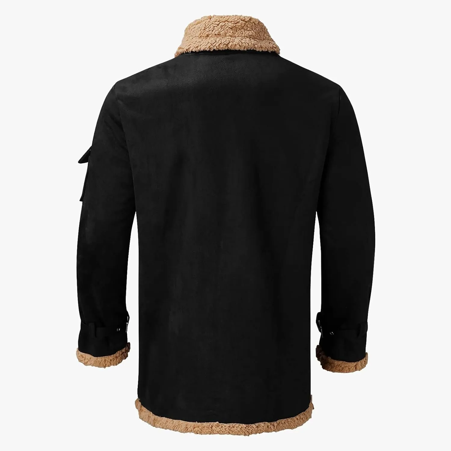 Mens Sherpa Lined Leather Jacket Suede Sherpa Shearling Faux Fur Coat with Sheepskin Winter Lamb Wool Bomber Coat