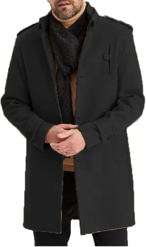 Mens Slim Fit Trench Coat Stand Collar Casual Single Breasted Pea Coats Fall Winter Overcoat for Men