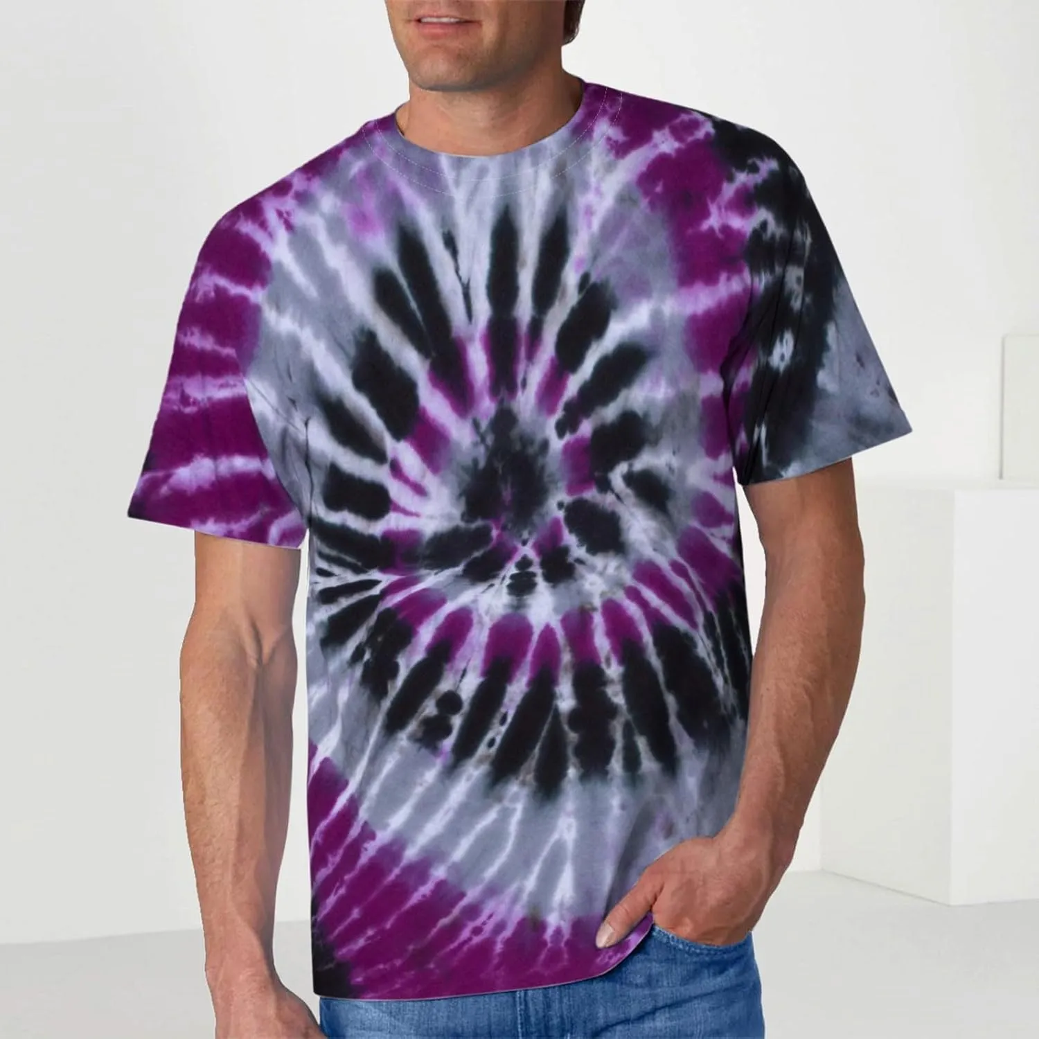 Mens Tie Dye T Shirts Plus Size Novelty Printed Tee Short Sleeve Classic Trendy Tshirt Summer Casual Crew Neck Tops