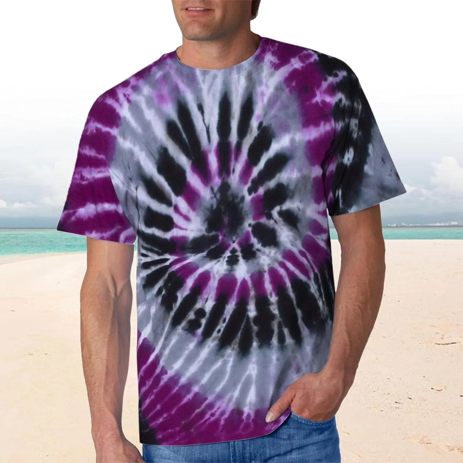 Mens Tie Dye T Shirts Plus Size Novelty Printed Tee Short Sleeve Classic Trendy Tshirt Summer Casual Crew Neck Tops