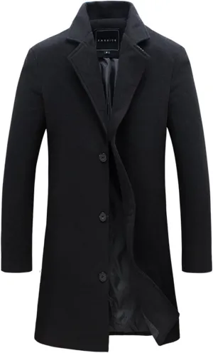 Men's Trench Coat Oversized Double Breasted Peacoat Winter Wool Blend Overcoat Notched Lapel Windbreaker Long Jacket