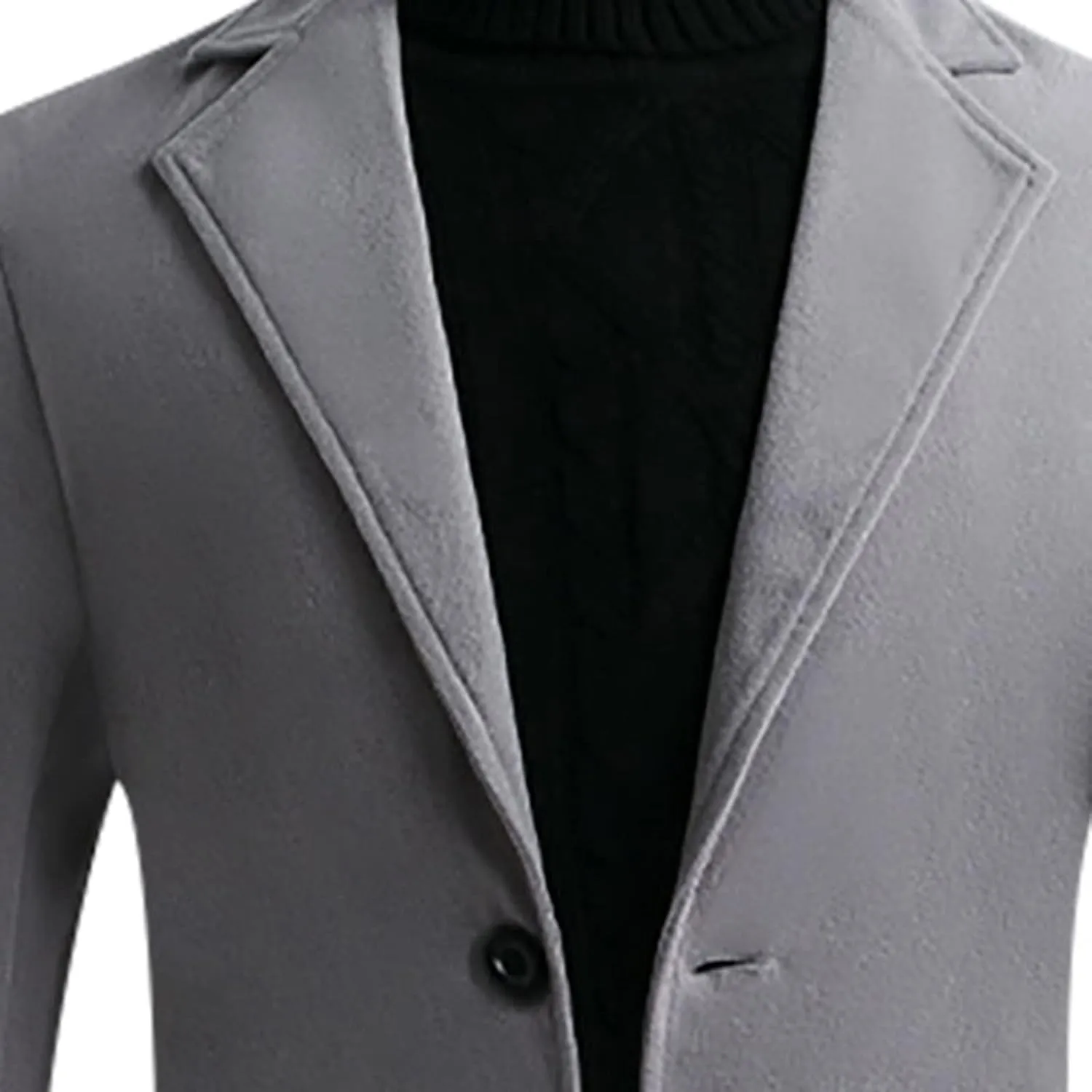Mens Trench Coats Mid Long Single Breasted Pea Coat Casual Winter Business Casual Slim Fit Wool Jacket Warm Overcoat