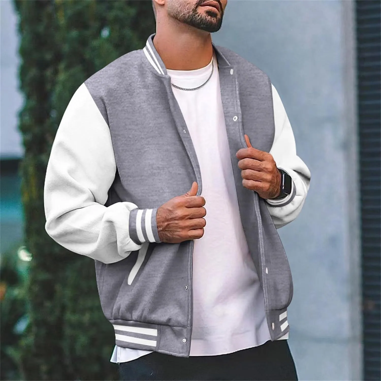 Mens Varsity Jackets Faux Leather Sleeve Letterman Baseball Jacket Bomber Coat Harajuku Vintage Tops
