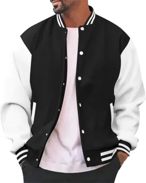 Mens Varsity Jackets Faux Leather Sleeve Letterman Baseball Jacket Bomber Coat Harajuku Vintage Tops