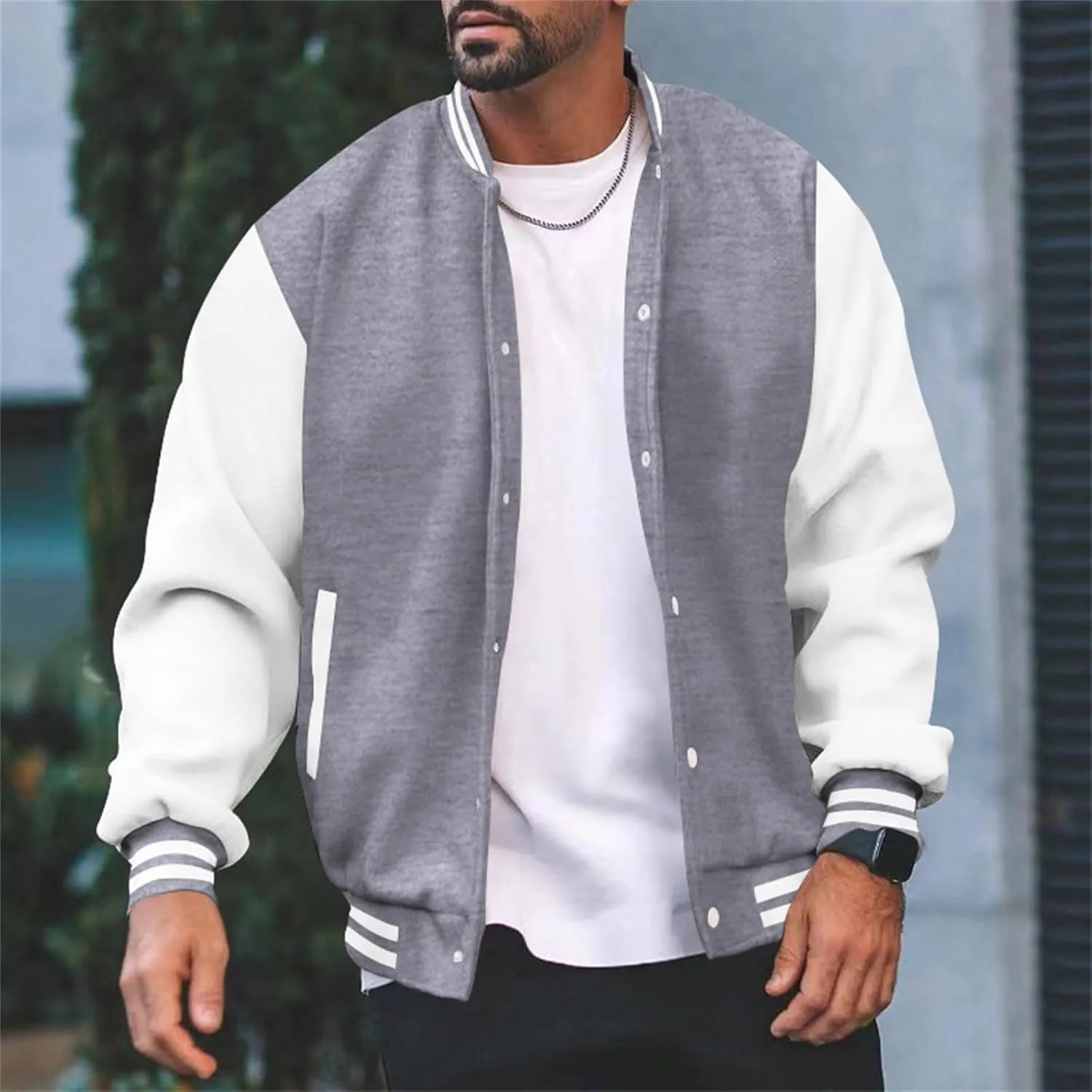 Mens Varsity Jackets Faux Leather Sleeve Letterman Baseball Jacket Bomber Coat Harajuku Vintage Tops