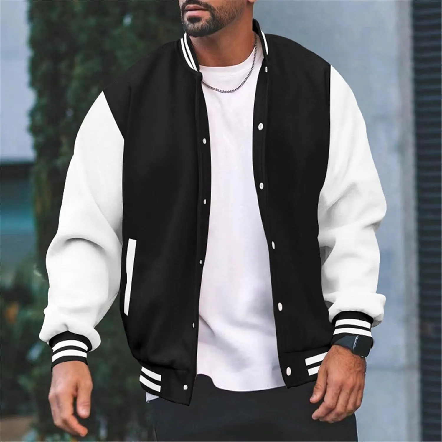 Mens Varsity Jackets Faux Leather Sleeve Letterman Baseball Jacket Bomber Coat Harajuku Vintage Tops