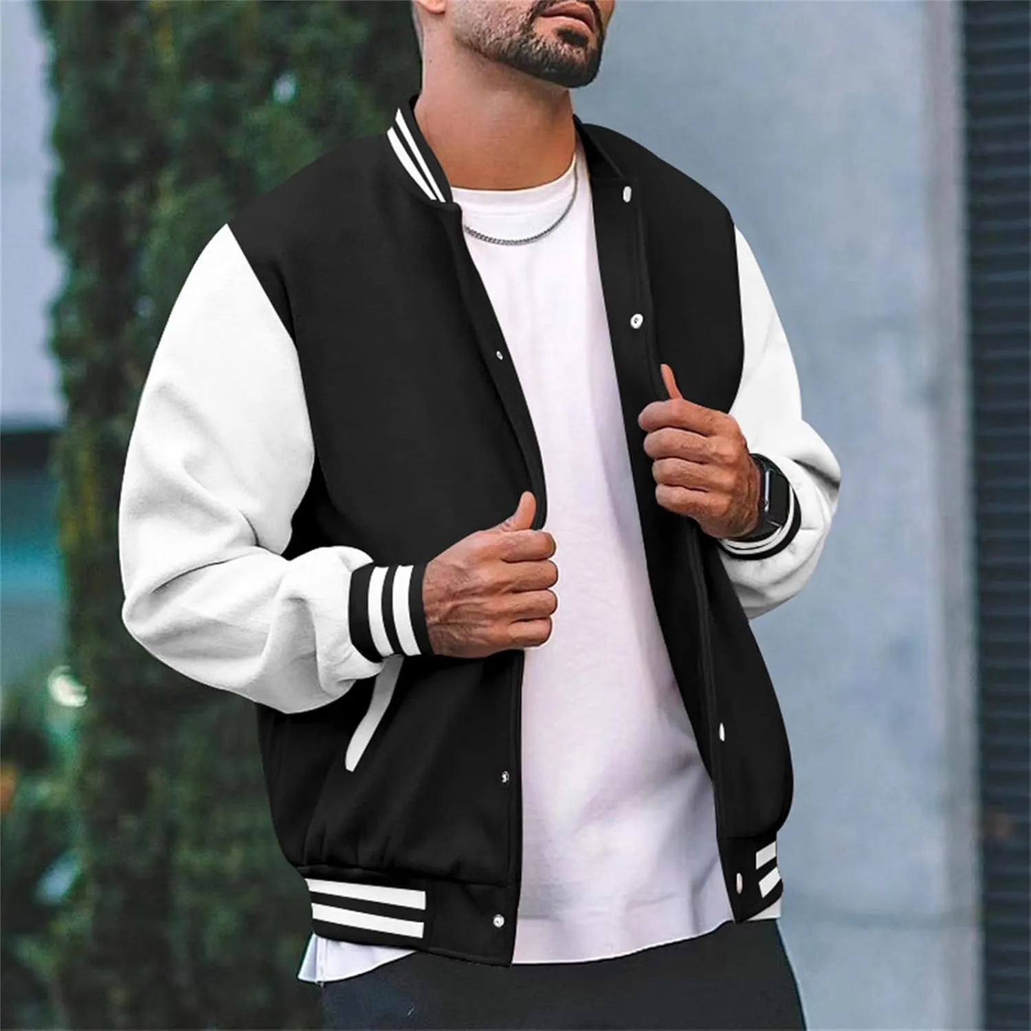 Mens Varsity Jackets Faux Leather Sleeve Letterman Baseball Jacket Bomber Coat Harajuku Vintage Tops