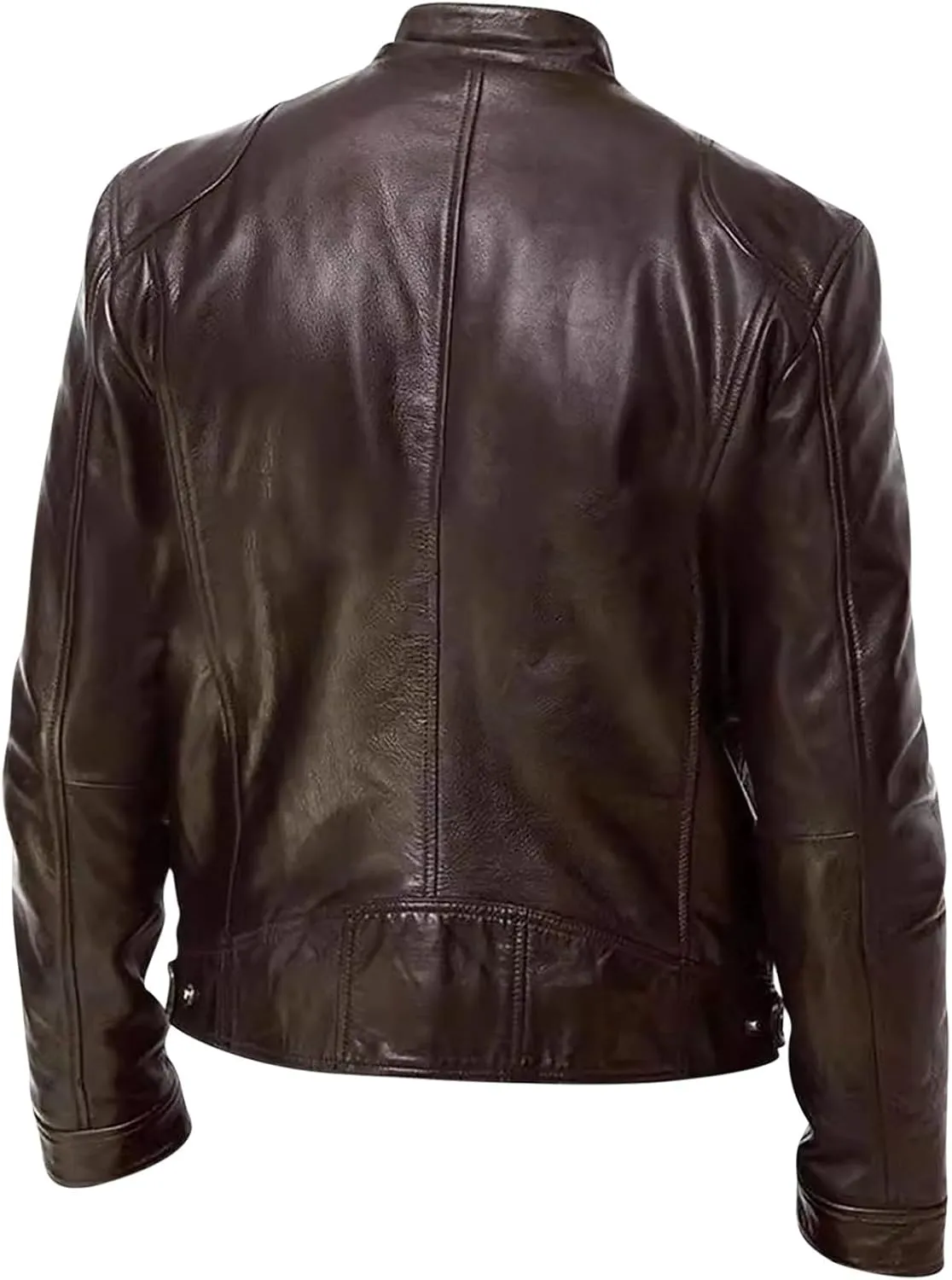 Mens Vintage Leather Casual Jackets Full Zipper Stand Collar Flight Faux Leather Coats Motorcycle Biker Outerwear