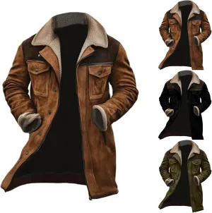Men'S Vintage Suede Jacket Plush Collar Coats Faux Leather Jacket Men Zip Up Motorcycle Jacket Coats Retro Tops