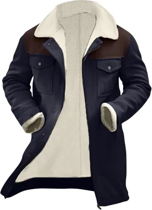 Mens Vintage Suede Pocket Plush Reversed Collar Outdoor Jacket Coat Retro Top Patchwork Suede Trench Coat Winter Biker Coats