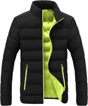 Mens Winter Jacket with Hood Quilted Puffer Down Jacket Full Zip Warm Thick Coats Cold Weather Work Outerwear