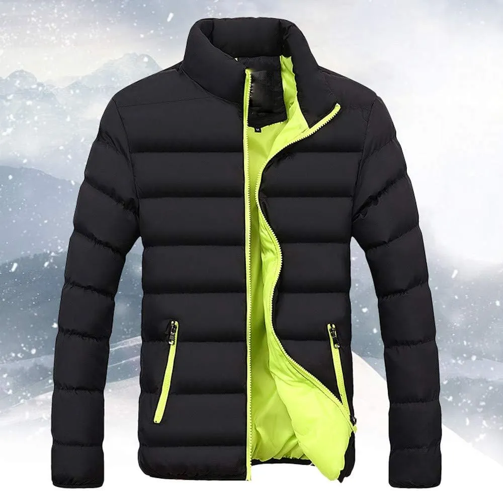 Mens Winter Jacket with Hood Quilted Puffer Down Jacket Full Zip Warm Thick Coats Cold Weather Work Outerwear