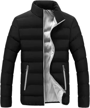 Mens Winter Jacket with Hood Quilted Puffer Down Jacket Full Zip Warm Thick Coats Cold Weather Work Outerwear