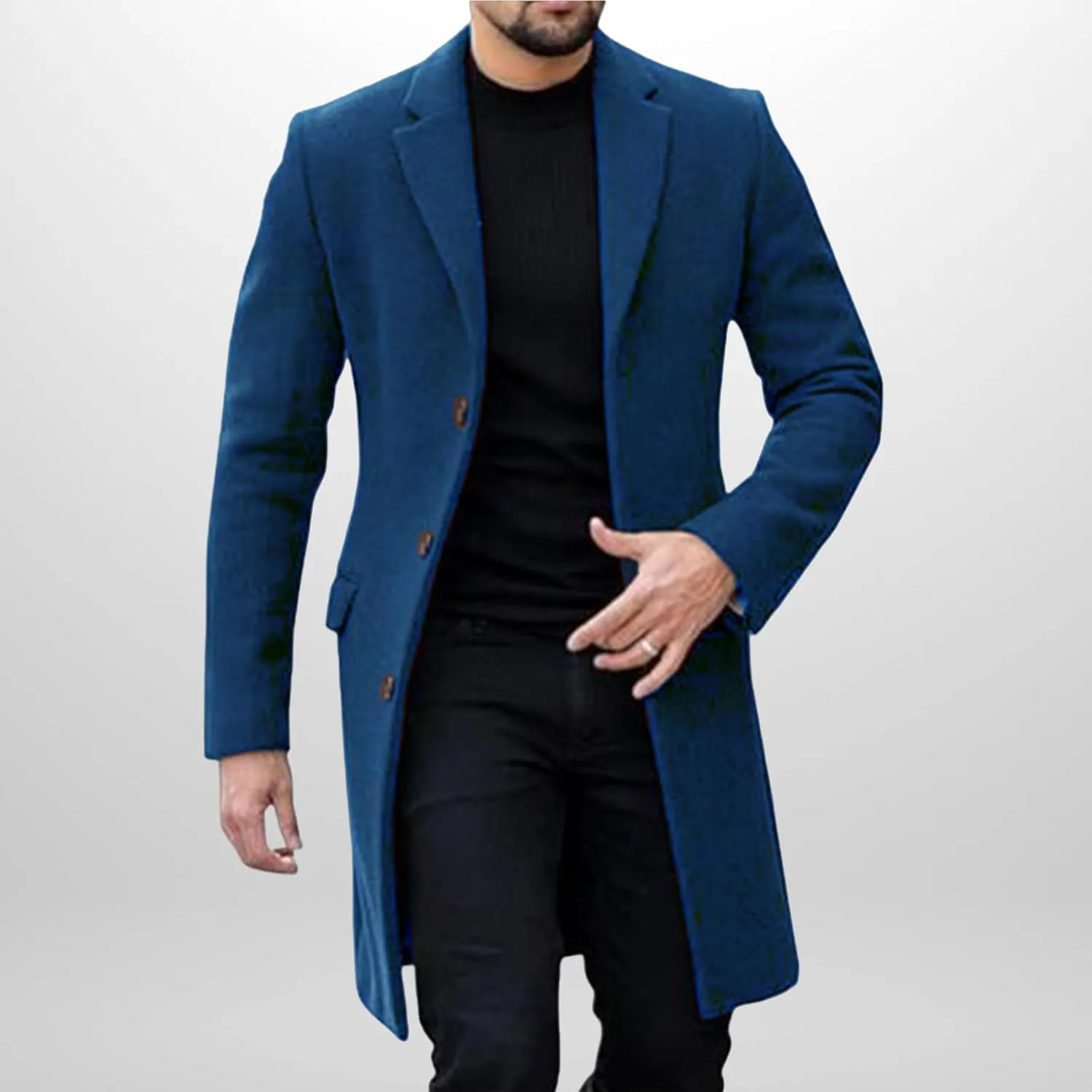 Men's Woolen Jacket Single Breasted Cardigan Long Trench Coat Winter Coat Men