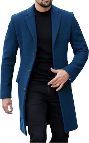 Men's Woolen Jacket Single Breasted Cardigan Long Trench Coat Winter Coat Men