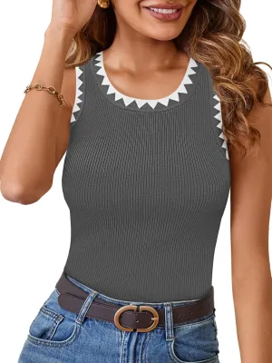 MEROKEETY Women's 2025 Summer Casual Sleeveless Tank Tops Spring Ribbed Knit Crewneck Racerback Fitted Basic Shirts
