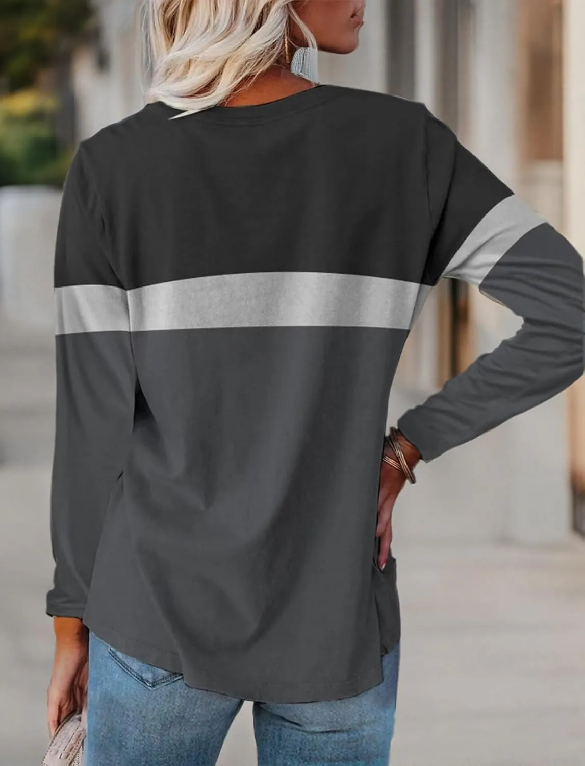 Minetom Women's Color Block Tunic Tops Casual Long Sleeve Shirts Round Neck Pullover