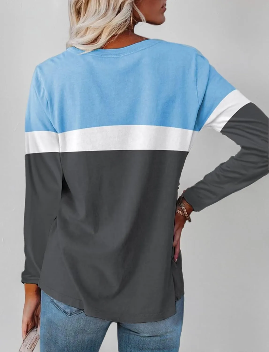 Minetom Women's Color Block Tunic Tops Casual Long Sleeve Shirts Round Neck Pullover