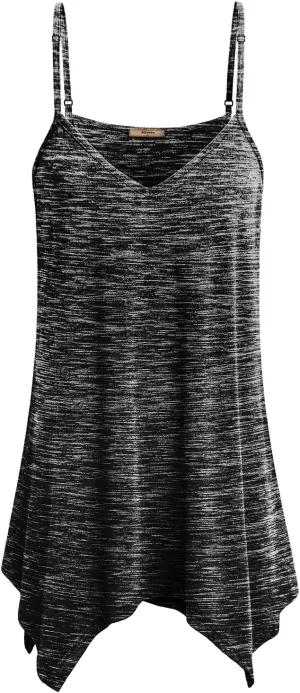 Miusey Womens Handkerchief Hem Sleeveless Flowy Tunic Tops Summer Casual Adjustable Spaghetti Strap Camisoles Long Tank Tops