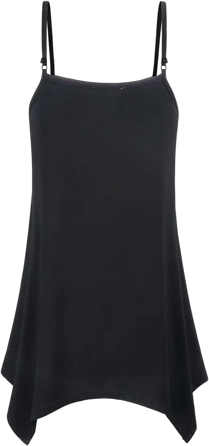 Miusey Womens Handkerchief Hem Sleeveless Flowy Tunic Tops Summer Casual Adjustable Spaghetti Strap Camisoles Long Tank Tops