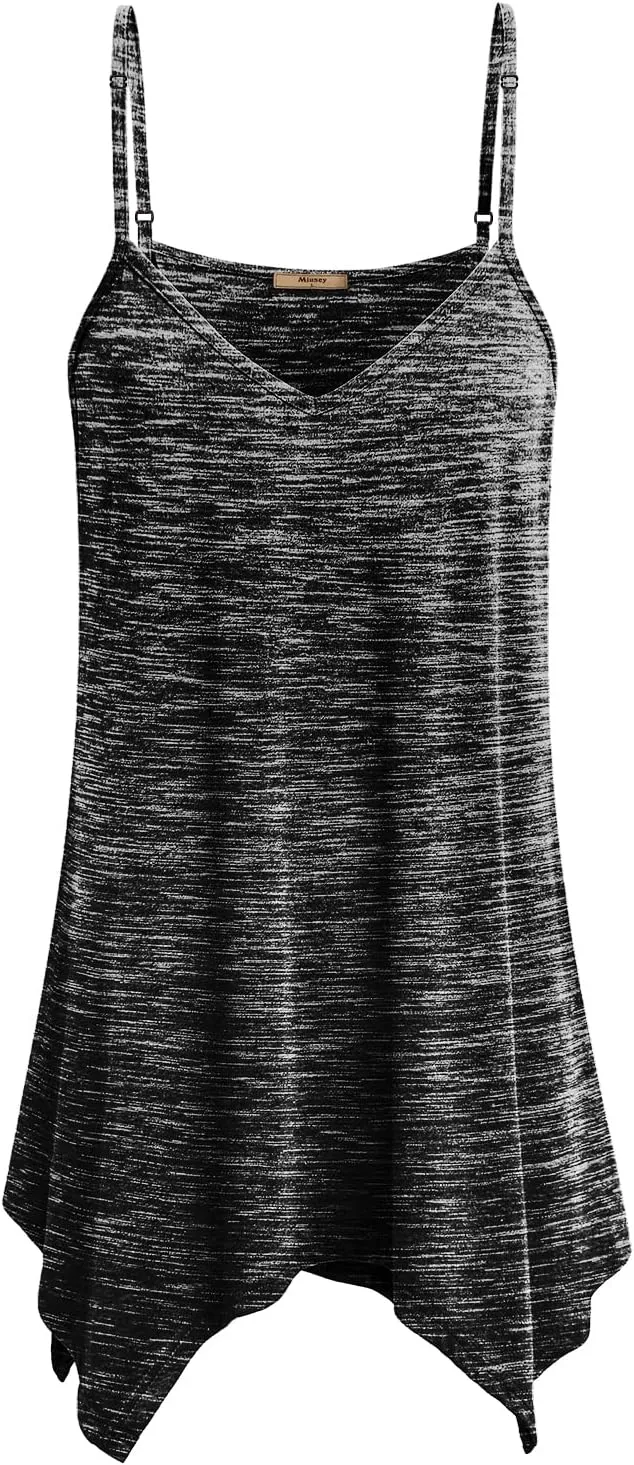 Miusey Womens Handkerchief Hem Sleeveless Flowy Tunic Tops Summer Casual Adjustable Spaghetti Strap Camisoles Long Tank Tops