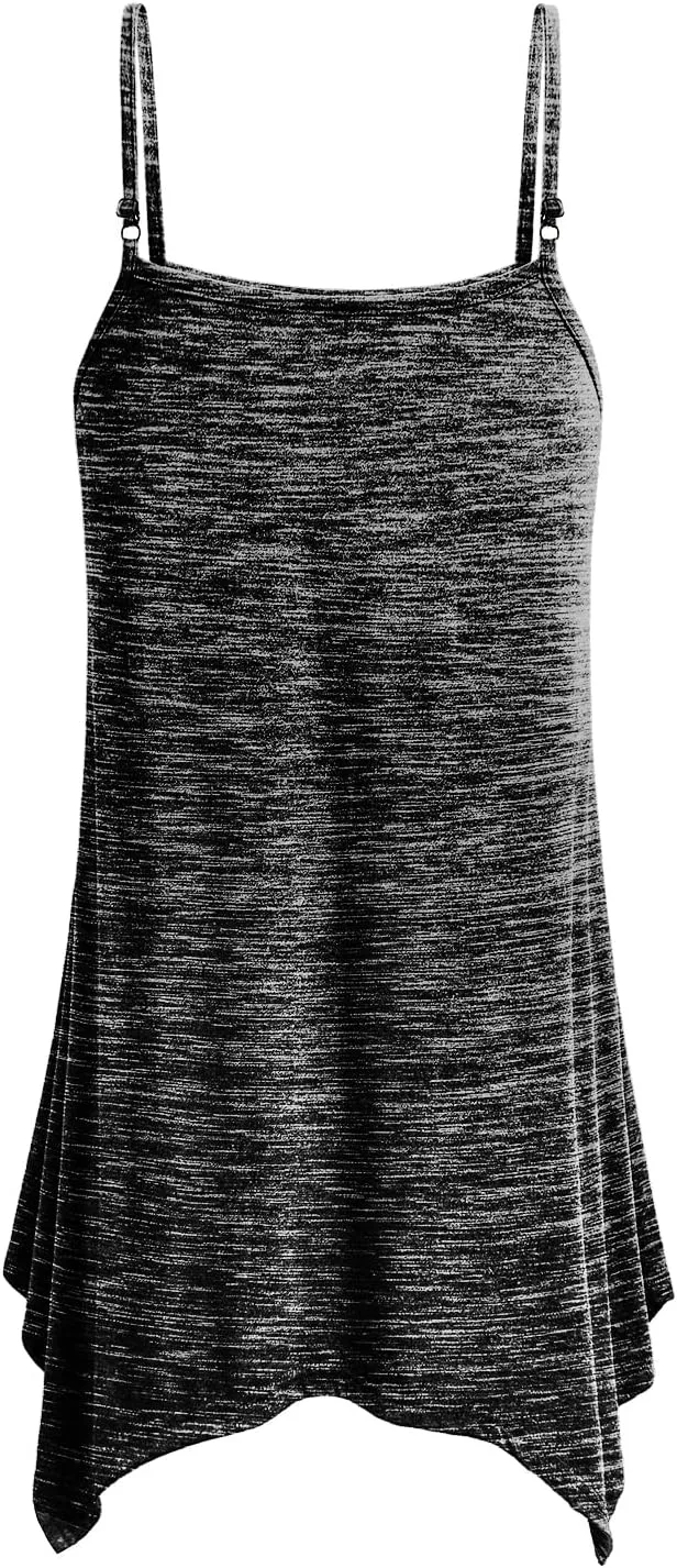 Miusey Womens Handkerchief Hem Sleeveless Flowy Tunic Tops Summer Casual Adjustable Spaghetti Strap Camisoles Long Tank Tops