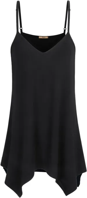 Miusey Womens Handkerchief Hem Sleeveless Flowy Tunic Tops Summer Casual Adjustable Spaghetti Strap Camisoles Long Tank Tops