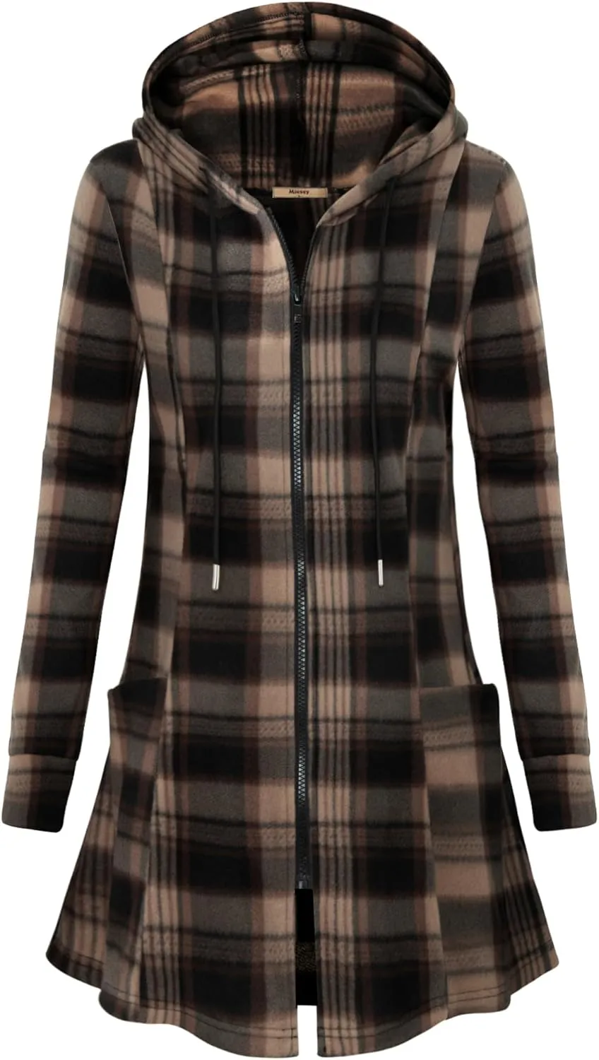 Miusey Womens Zip Up Long Hoodie Jacket Lightweight Tunic Sweatshirt Open Front Cardigan