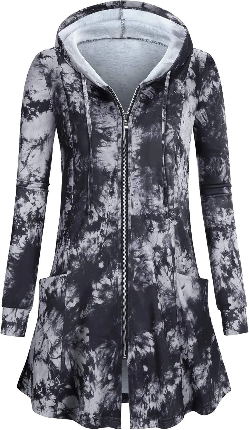 Miusey Womens Zip Up Long Hoodie Jacket Lightweight Tunic Sweatshirt Open Front Cardigan