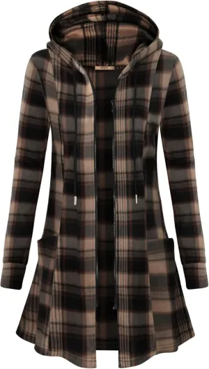 Miusey Womens Zip Up Long Hoodie Jacket Lightweight Tunic Sweatshirt Open Front Cardigan