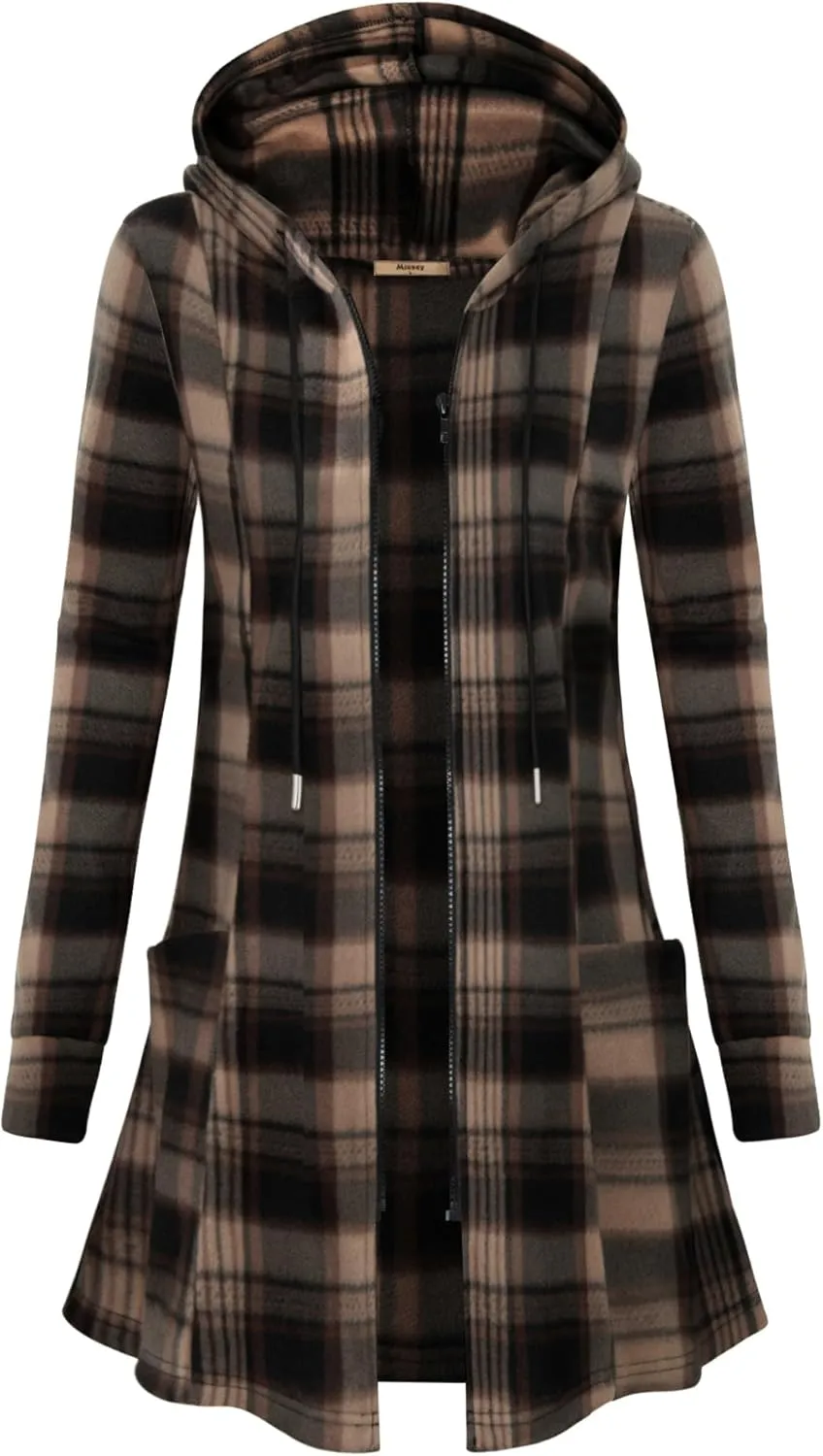 Miusey Womens Zip Up Long Hoodie Jacket Lightweight Tunic Sweatshirt Open Front Cardigan
