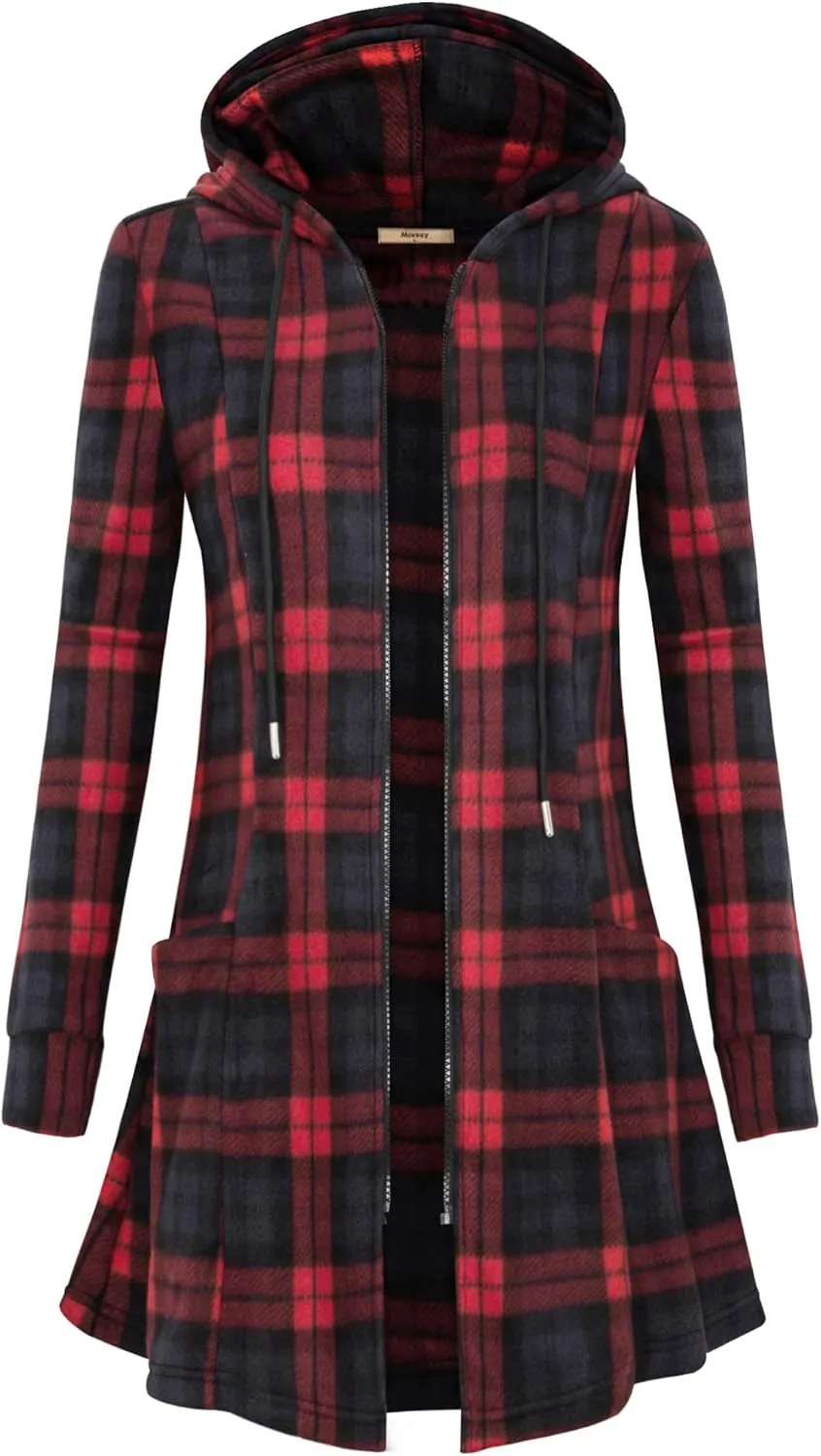 Miusey Womens Zip Up Long Hoodie Jacket Lightweight Tunic Sweatshirt Open Front Cardigan
