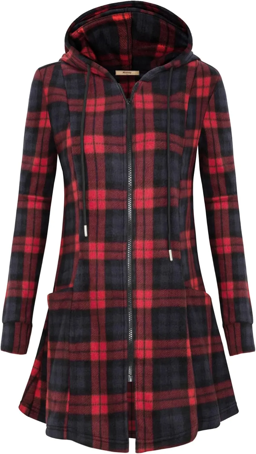 Miusey Womens Zip Up Long Hoodie Jacket Lightweight Tunic Sweatshirt Open Front Cardigan