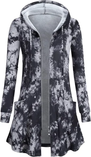 Miusey Womens Zip Up Long Hoodie Jacket Lightweight Tunic Sweatshirt Open Front Cardigan