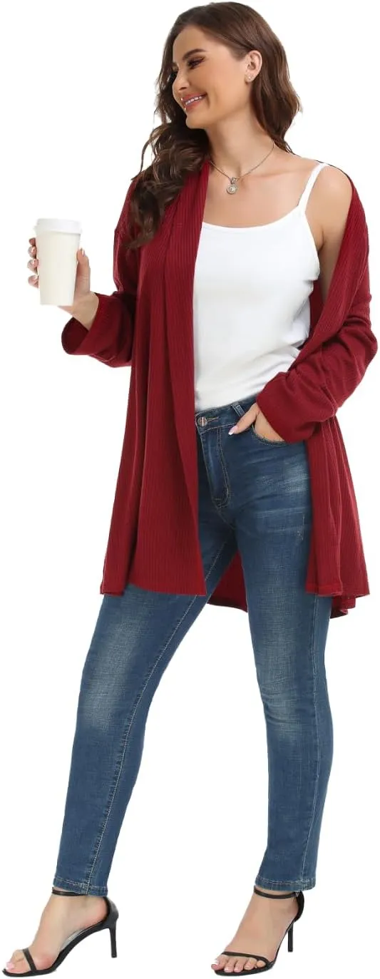 MONNURO Plus Size Cardigan for Women Open Front Casual Lightweight Long Sleeve Waffle Knit Cardigan for Fall