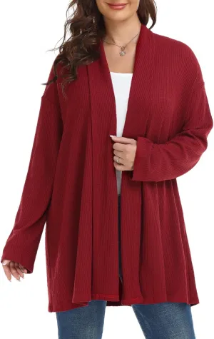 MONNURO Plus Size Cardigan for Women Open Front Casual Lightweight Long Sleeve Waffle Knit Cardigan for Fall