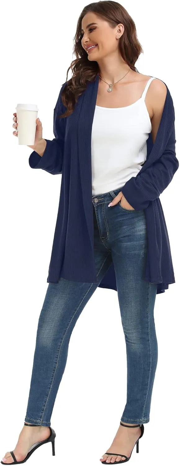 MONNURO Plus Size Cardigan for Women Open Front Casual Lightweight Long Sleeve Waffle Knit Cardigan for Fall