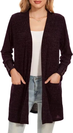 MONNURO Plus Size Open Front Cardigan Sweaters for Women Lightweight Long Sleeve Fall Coat with Pockets