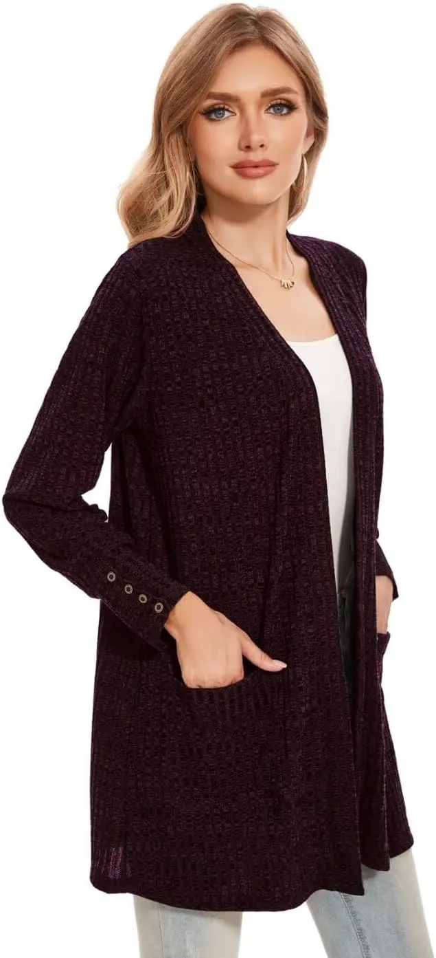 MONNURO Plus Size Open Front Cardigan Sweaters for Women Lightweight Long Sleeve Fall Coat with Pockets