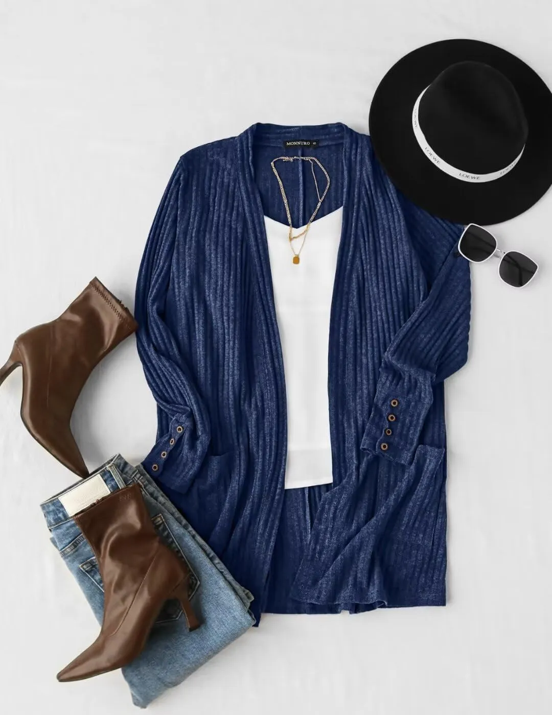 MONNURO Plus Size Open Front Cardigan Sweaters for Women Lightweight Long Sleeve Fall Coat with Pockets
