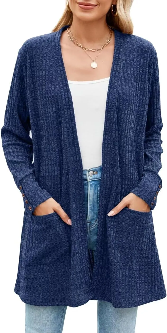 MONNURO Plus Size Open Front Cardigan Sweaters for Women Lightweight Long Sleeve Fall Coat with Pockets