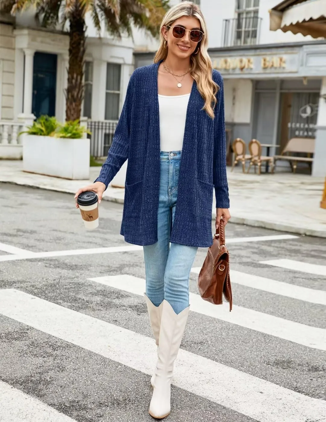MONNURO Plus Size Open Front Cardigan Sweaters for Women Lightweight Long Sleeve Fall Coat with Pockets