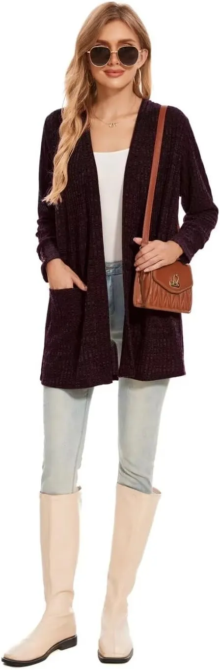 MONNURO Plus Size Open Front Cardigan Sweaters for Women Lightweight Long Sleeve Fall Coat with Pockets
