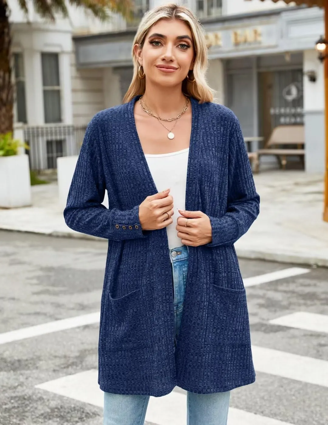 MONNURO Plus Size Open Front Cardigan Sweaters for Women Lightweight Long Sleeve Fall Coat with Pockets